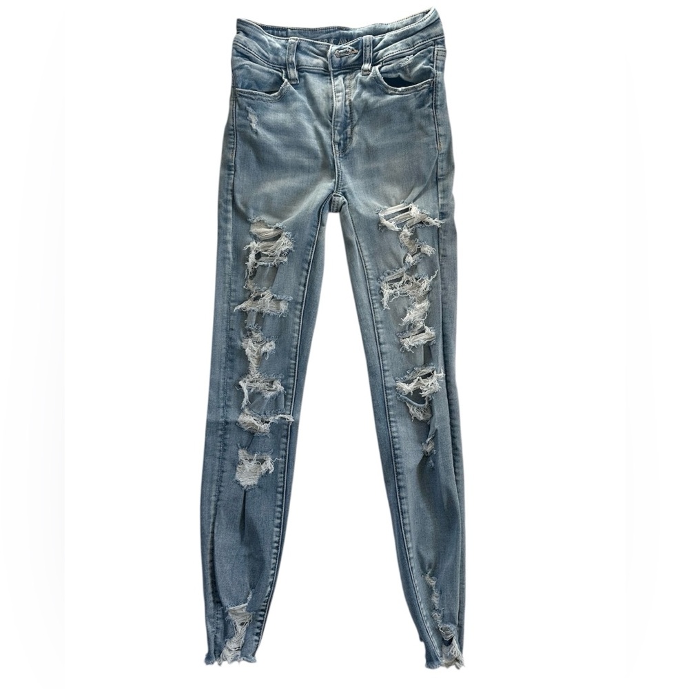 American Eagle Outfitters Light Blue Distressed Hi-Rise Jegging